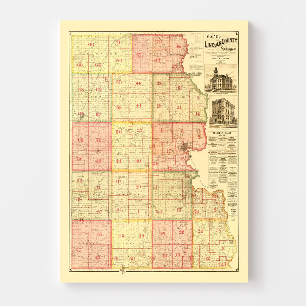 Vintage Map of Lincoln County, South Dakota 1892