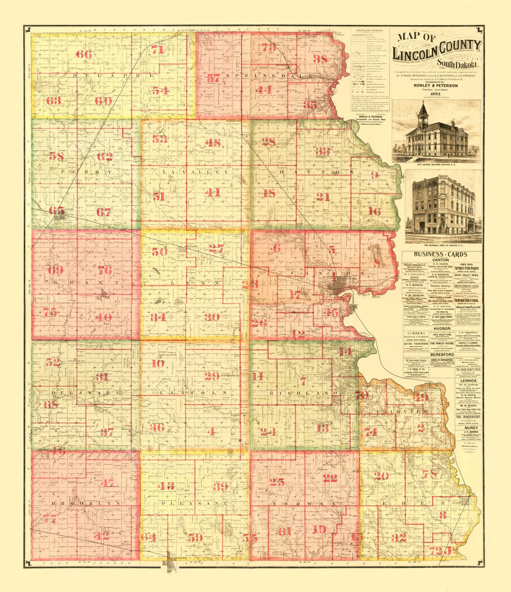 Vintage Map of Lincoln County, South Dakota 1892