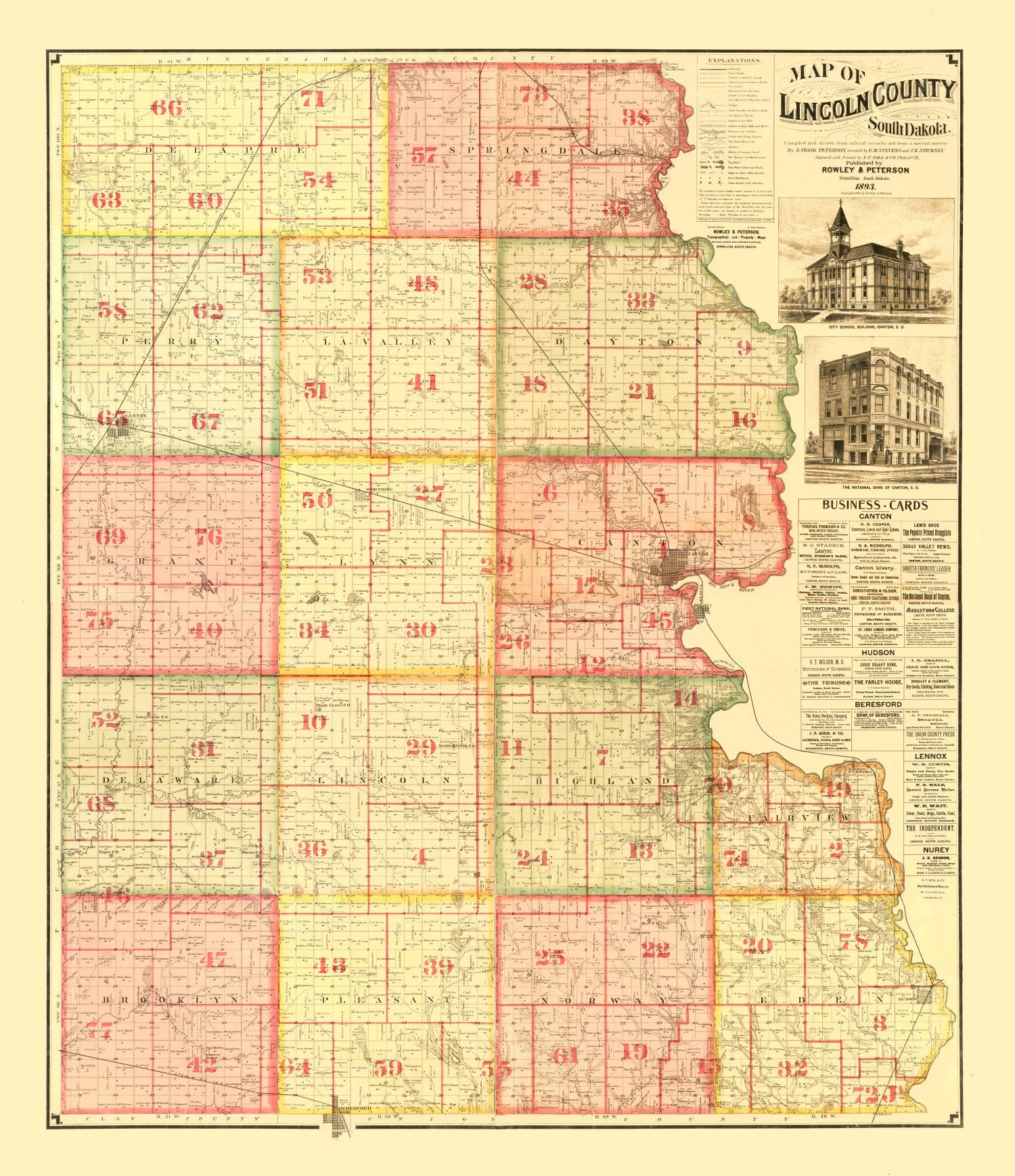 Vintage Map of Lincoln County, South Dakota 1892