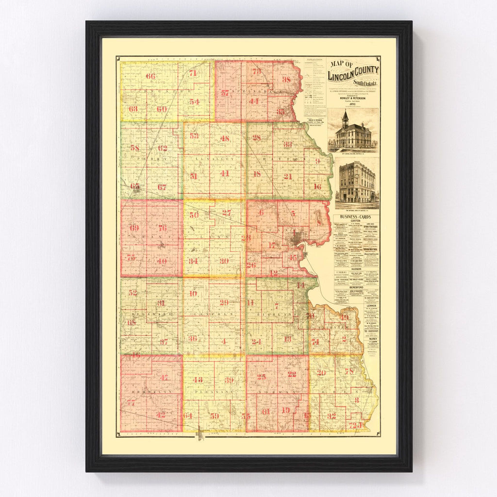Vintage Map of Lincoln County, South Dakota 1892