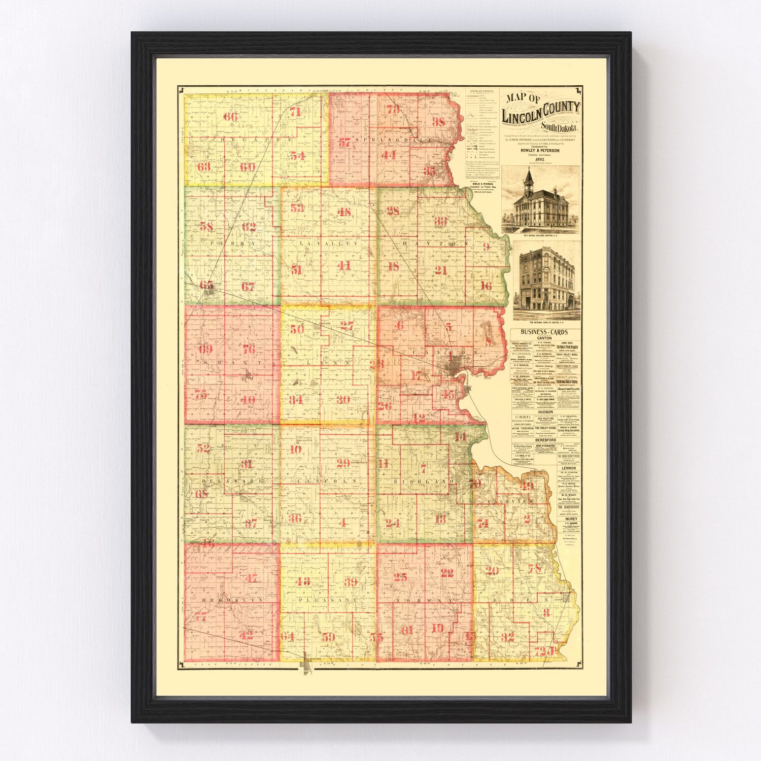 Vintage Map of Lincoln County, South Dakota 1892