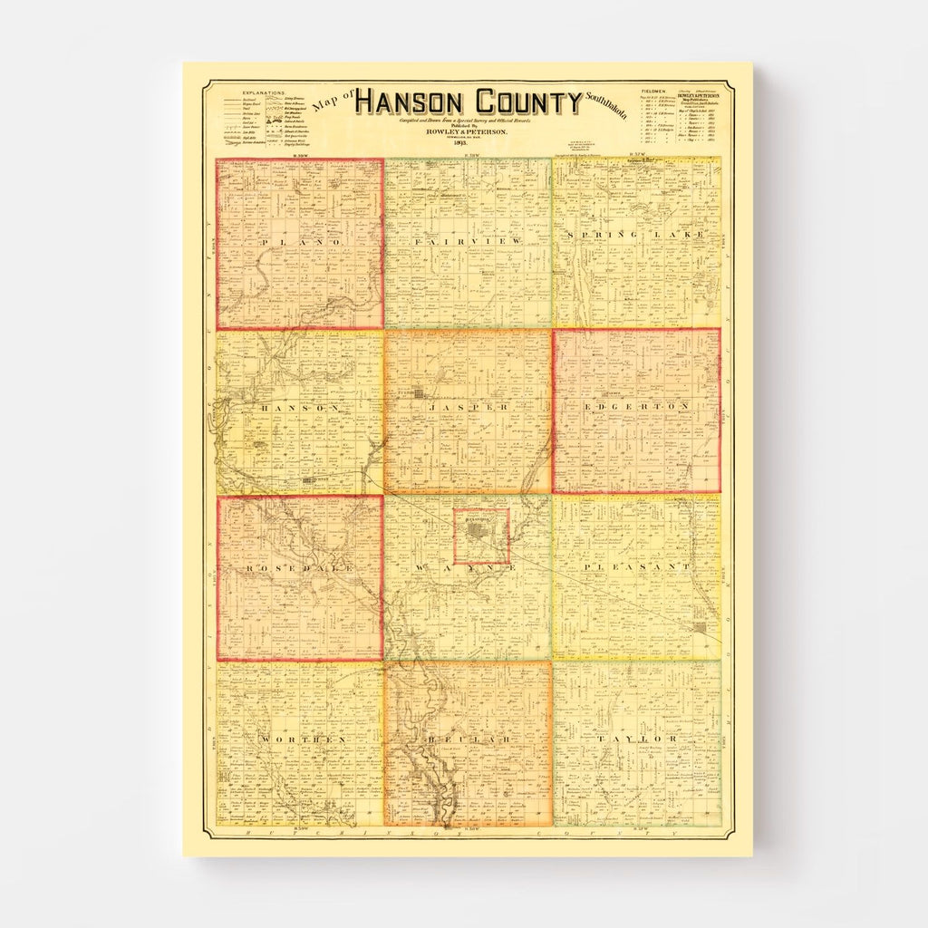 Vintage Map of Hanson County, South Dakota 1893