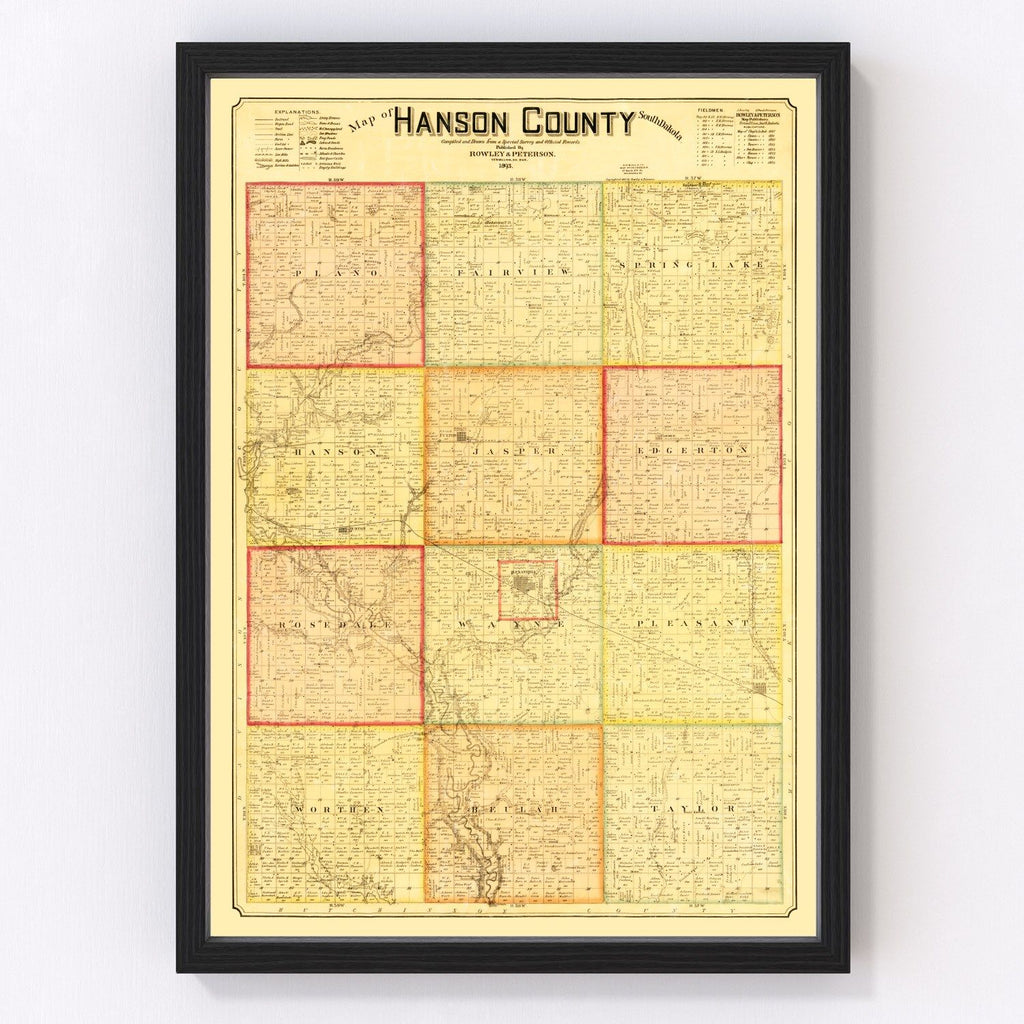 Vintage Map of Hanson County, South Dakota 1893