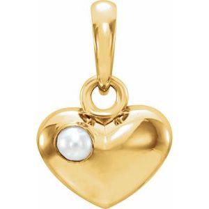 14K Yellow Gold Freshwater Cultured Pearl Heart Pendant
