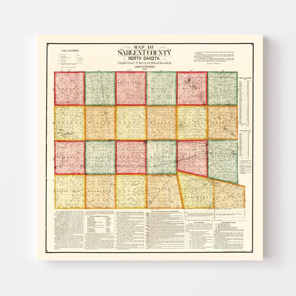Vintage Map of Sargent County, North Dakota 1899