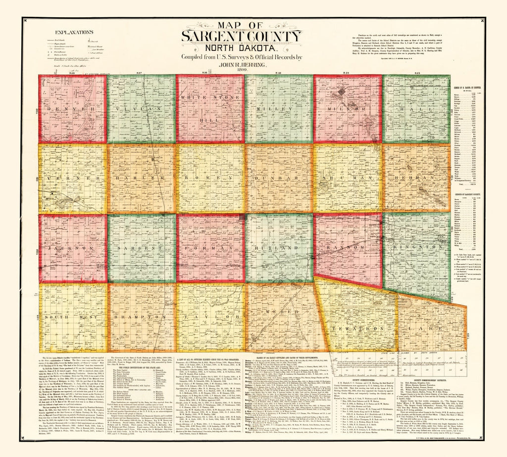 Vintage Map of Sargent County, North Dakota 1899