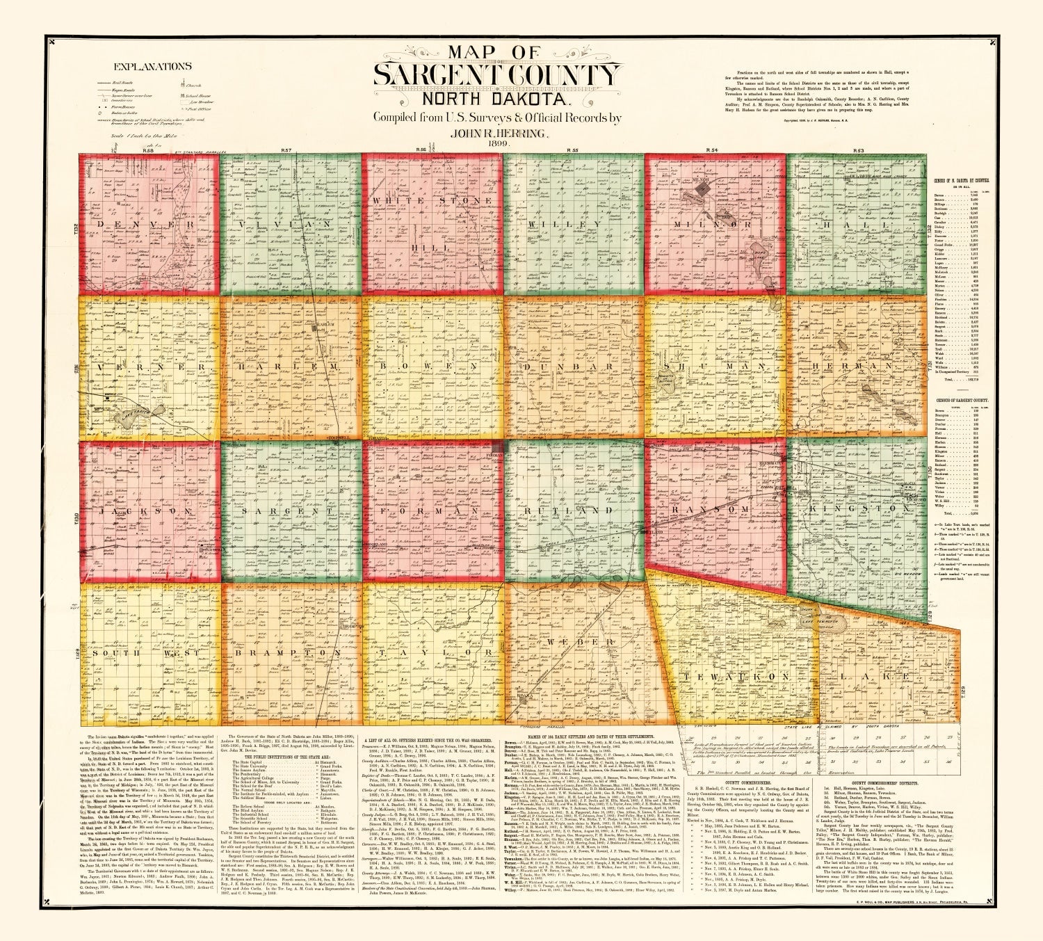 Vintage Map of Sargent County, North Dakota 1899