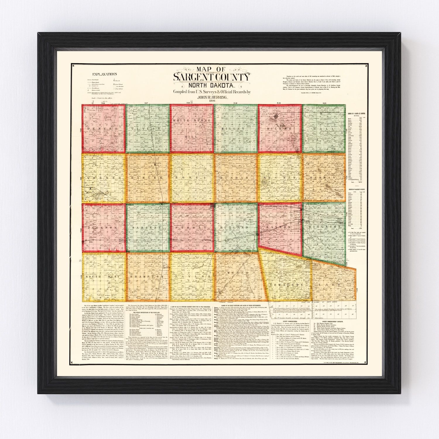 Vintage Map of Sargent County, North Dakota 1899