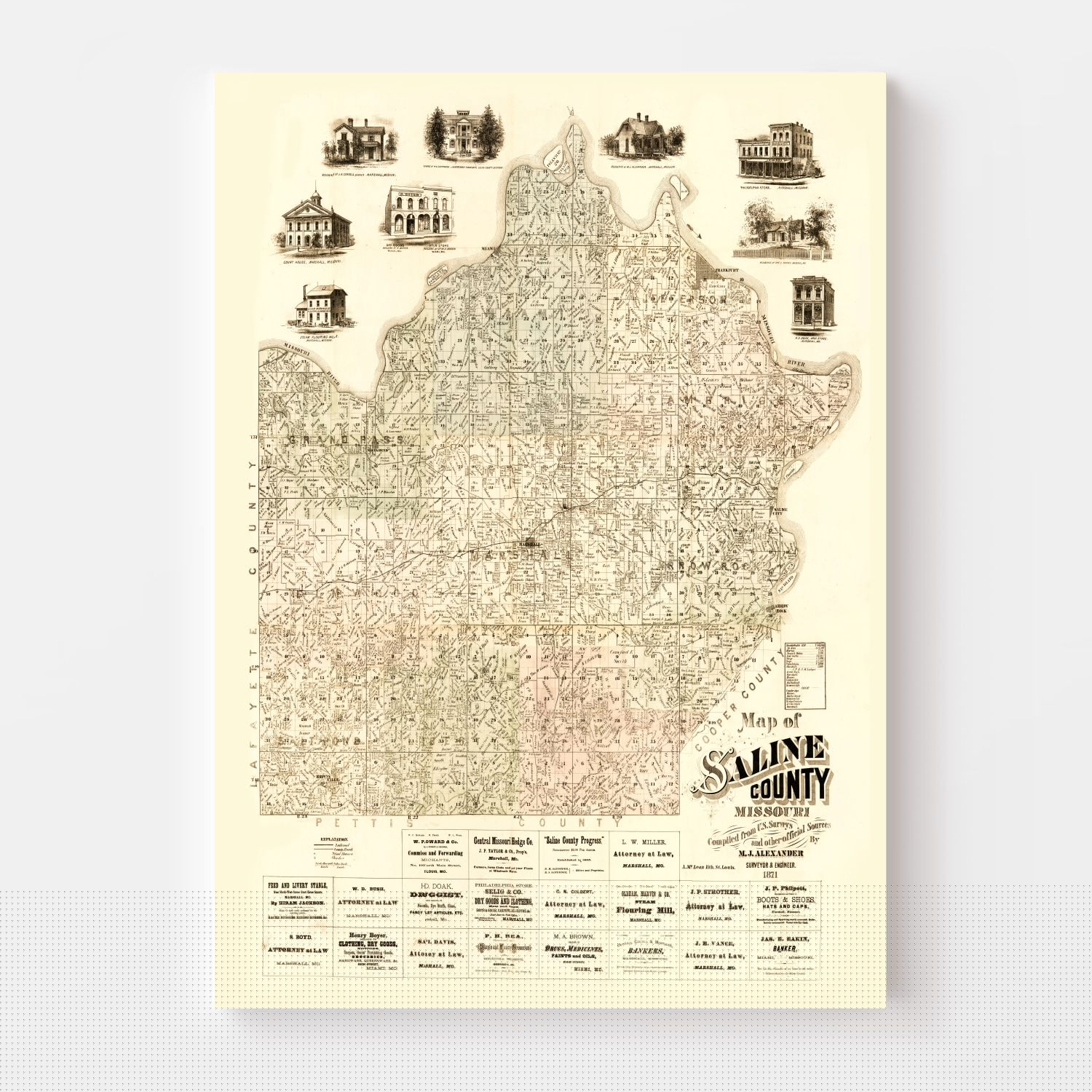 Vintage Map of Saline County, Missouri 1871