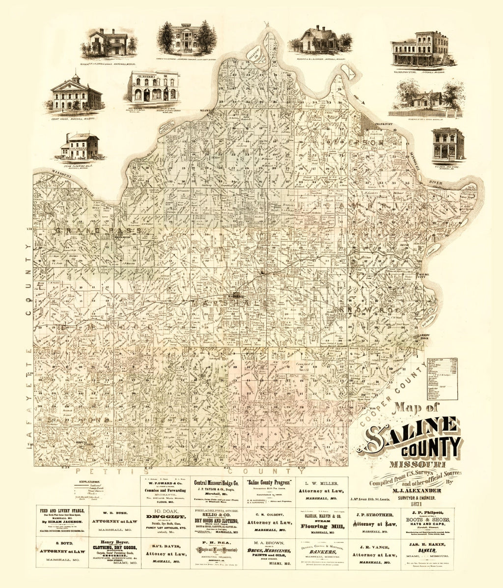 Vintage Map of Saline County, Missouri 1871