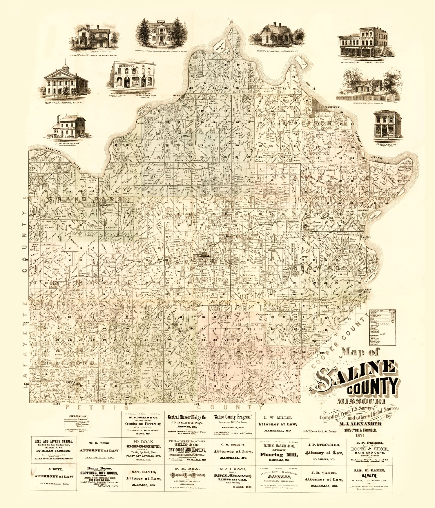 Vintage Map of Saline County, Missouri 1871