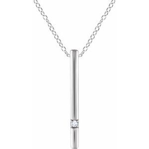 14K White Gold .015 CT Natural Diamond Bar 16-18" Necklace