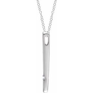 14K White Gold .015 CT Natural Diamond Bar 16-18" Necklace