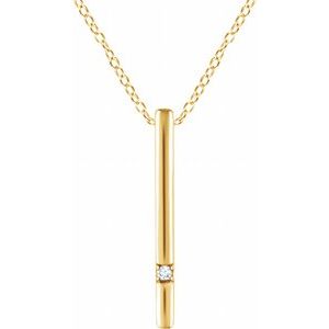 14K Yellow Gold .015 CT Natural Diamond Bar 16-18" Necklace