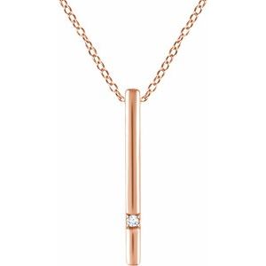 14K Rose Gold .015 CT Natural Diamond Bar 16-18" Necklace