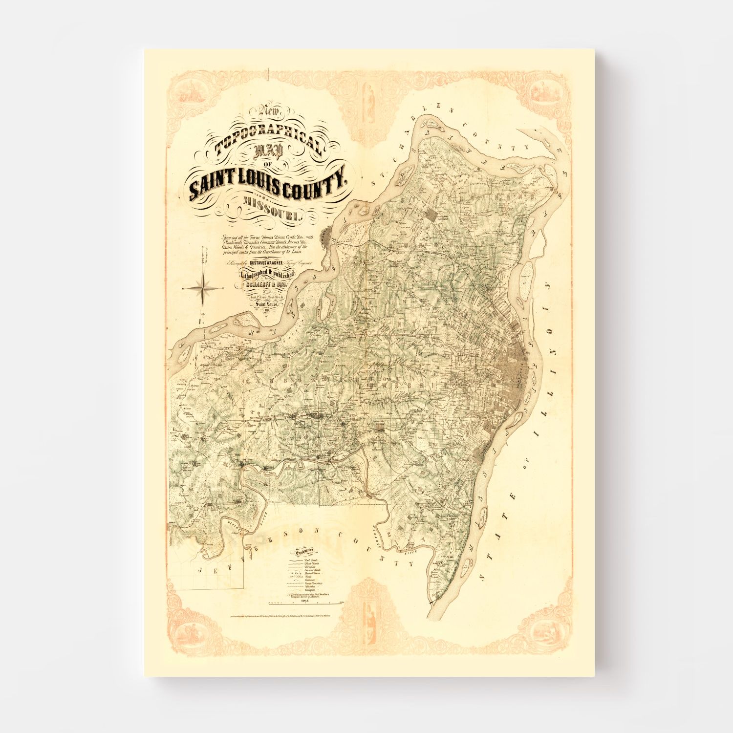 Vintage Map of Saint Louis County, Missouri 1857