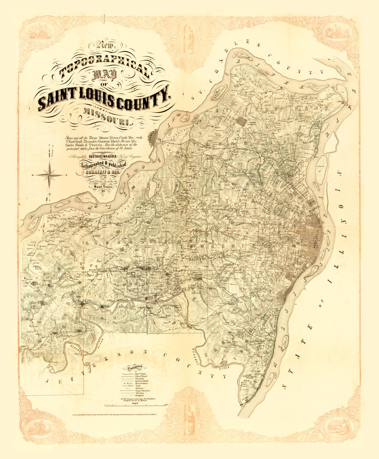 Vintage Map of Saint Louis County, Missouri 1857