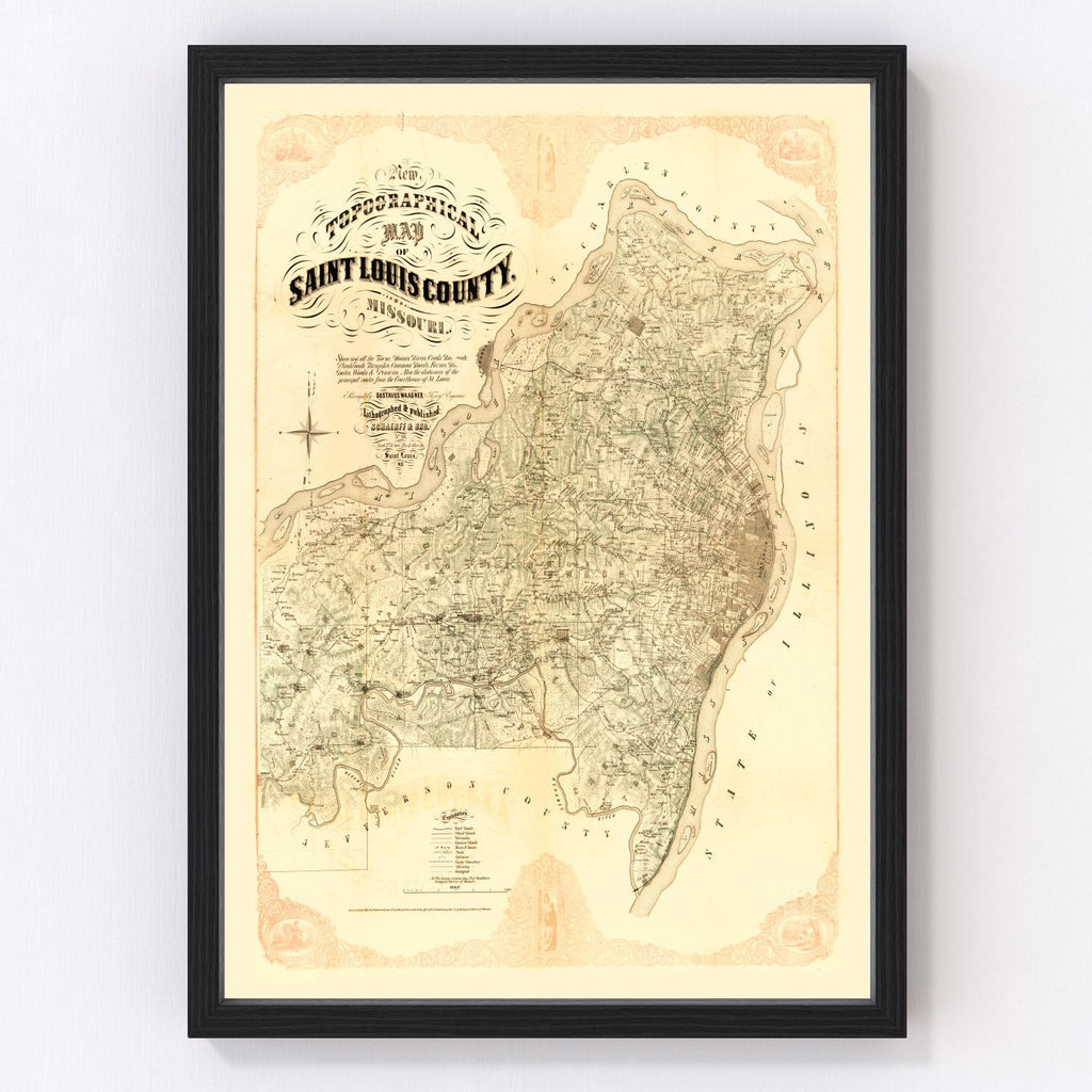 Vintage Map of Saint Louis County, Missouri 1857
