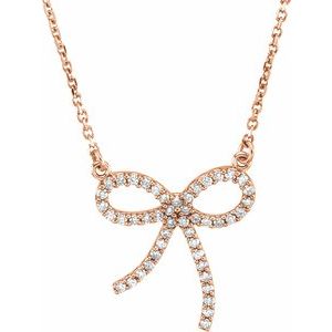 14K Rose Gold 1/5 CTW Natural Diamond Bow 16" Necklace