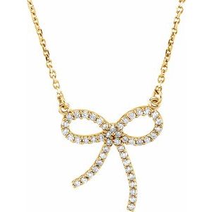 14K Yellow Gold 1/5 CTW Natural Diamond Bow 16" Necklace