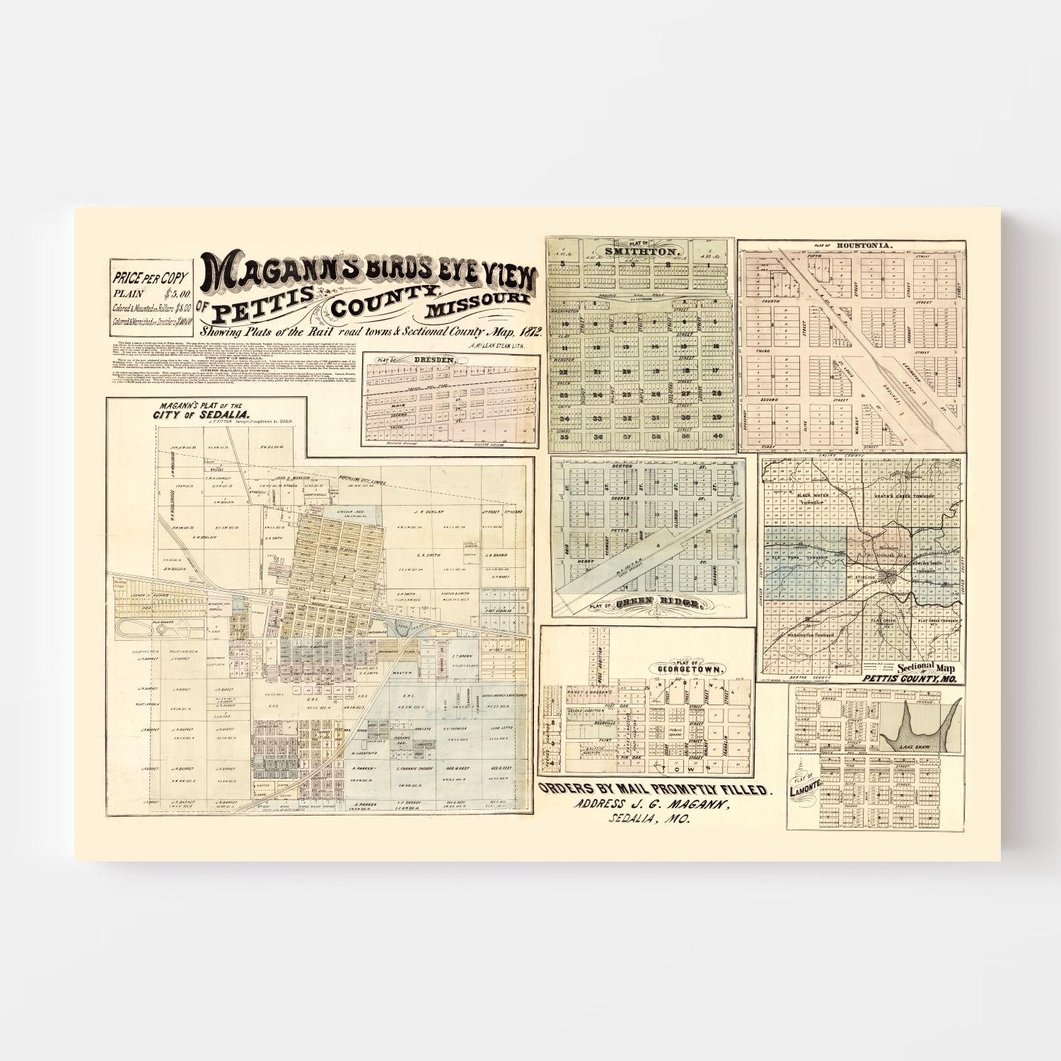 Vintage Map of Pettis County, Missouri 1872