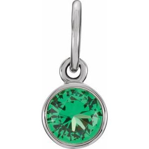 14K White Gold Posh Mommy® Imitation Emerald Charm/Pendant