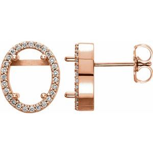 14K Rose Gold 8x6 mm Oval 1/8 CTW Natural Diamond Semi-Set Earrings