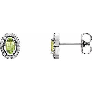 14K White Gold Natural Peridot & .08 CTW Natural Diamond Earrings