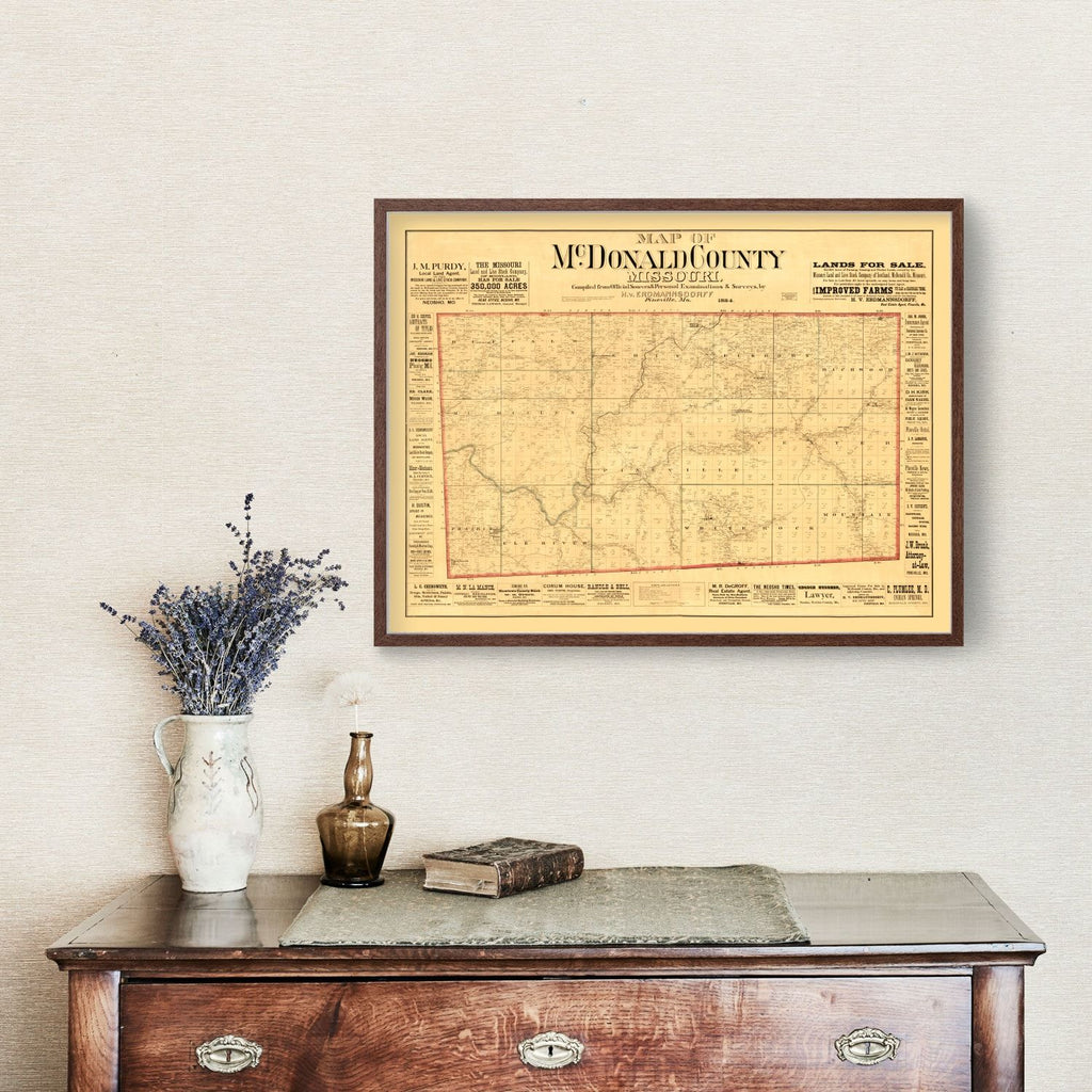 Vintage Map of McDonald County, Missouri 1884