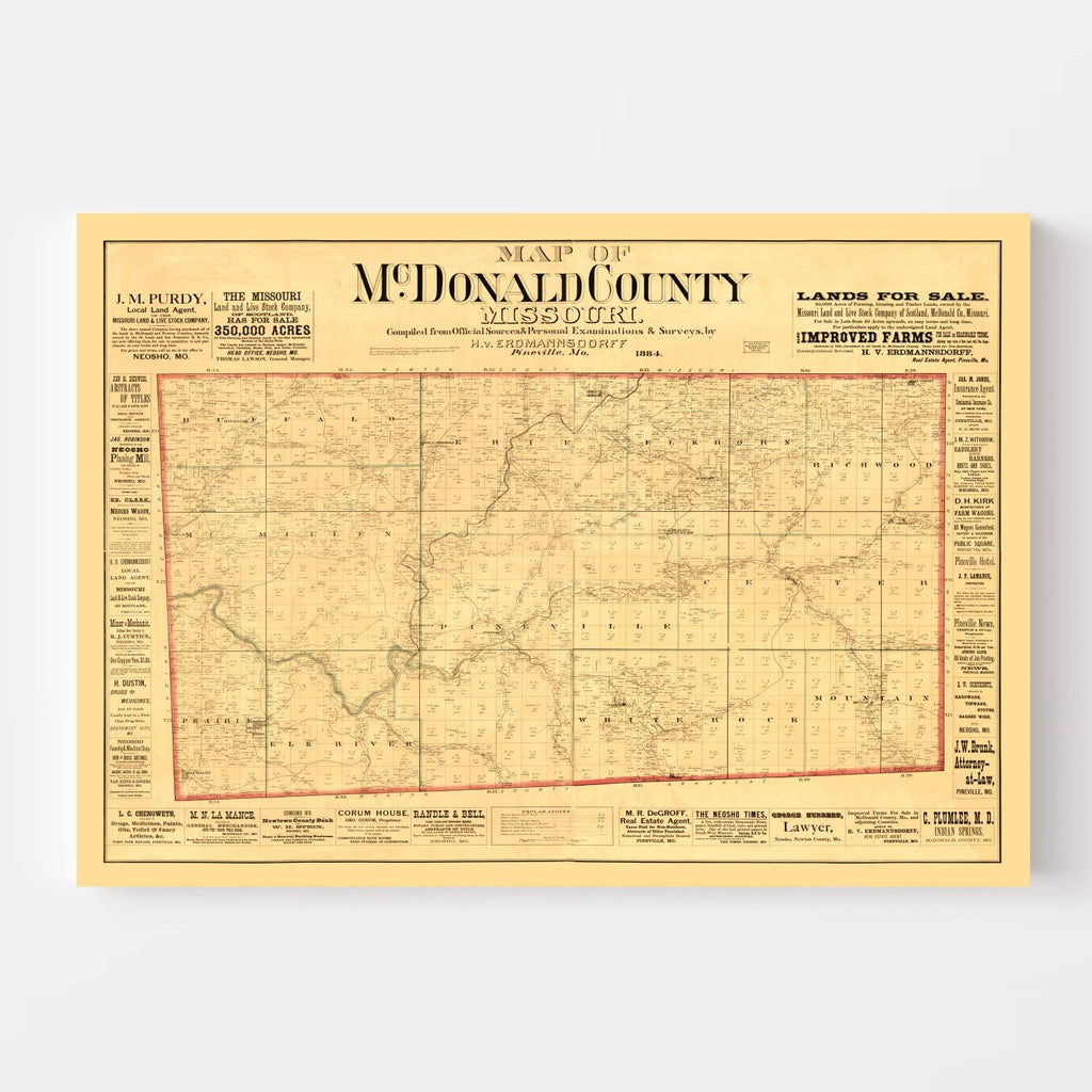 Vintage Map of McDonald County, Missouri 1884
