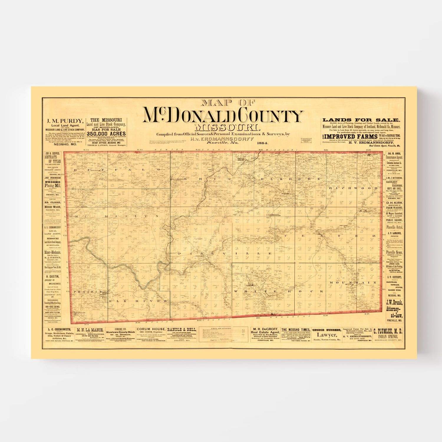 Vintage Map of McDonald County, Missouri 1884