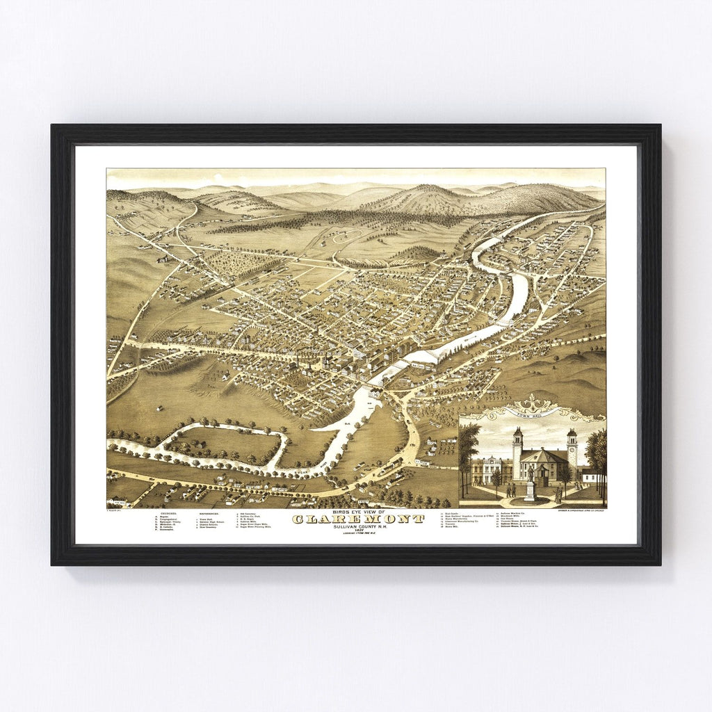 Vintage Map of Claremont, New Hampshire 1877