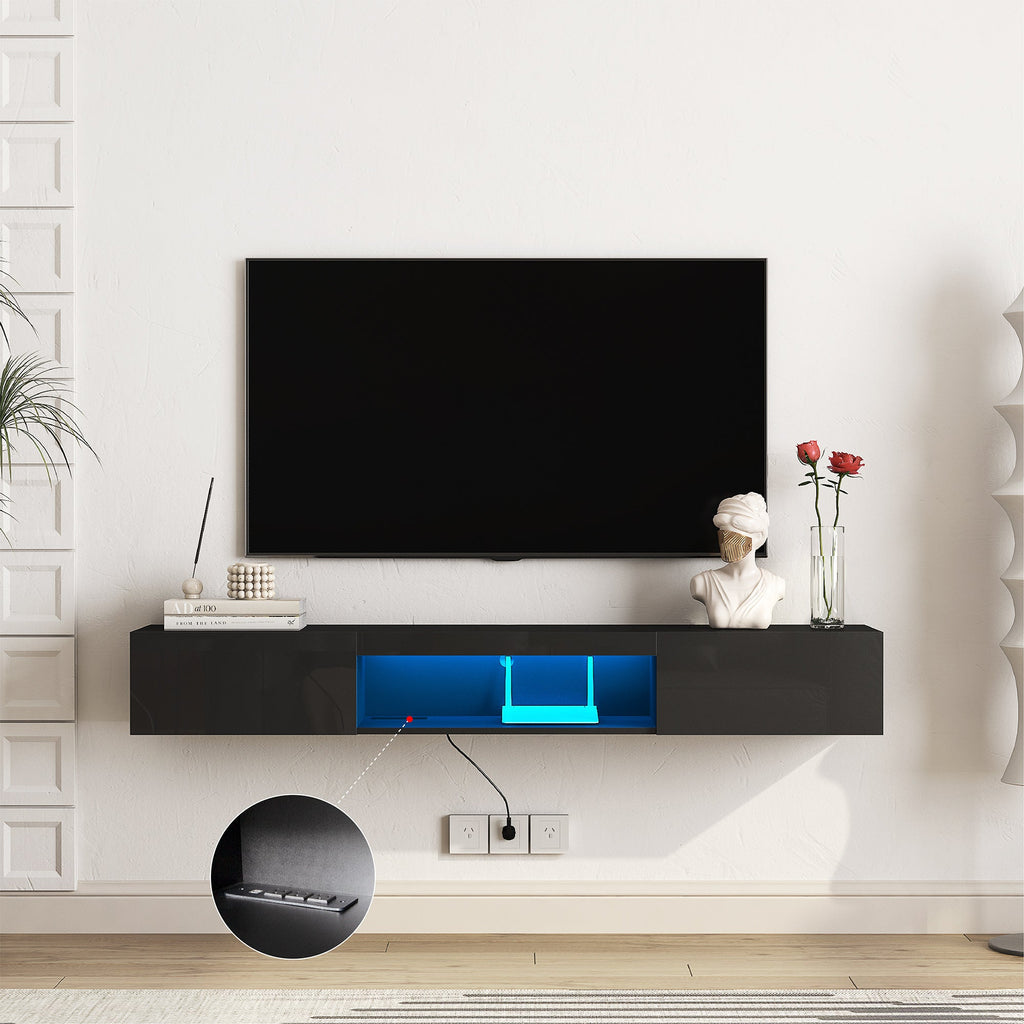 Floating TV Stand Wall Mounted with 16 Color LEDs,63' Modern TV Stand, Floating TV Cabinet Entertainment Center for 55 60 65 Inch TV,Black