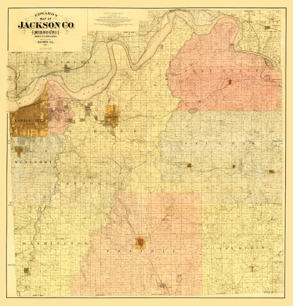 Vintage Map of Jackson County, Missouri 1887
