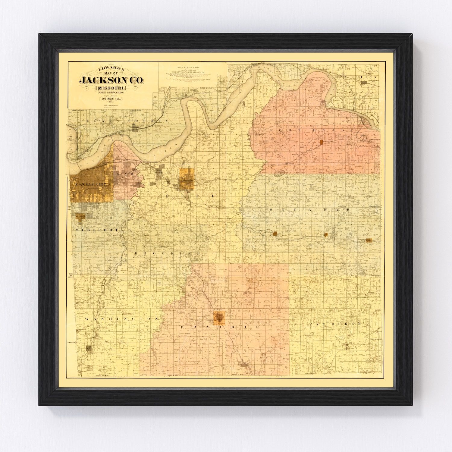 Vintage Map of Jackson County, Missouri 1887