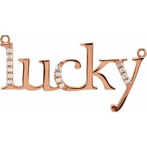 14K Rose Gold Accented "Lucky" Phrase Necklace Center