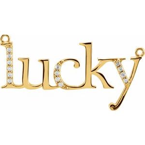 14K Yellow Gold Accented "Lucky" Phrase Necklace Center