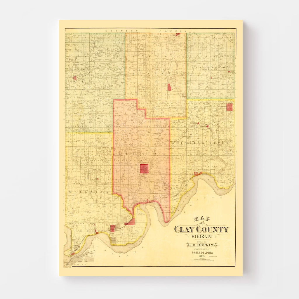 Vintage Map of Clay County, Missouri 1887