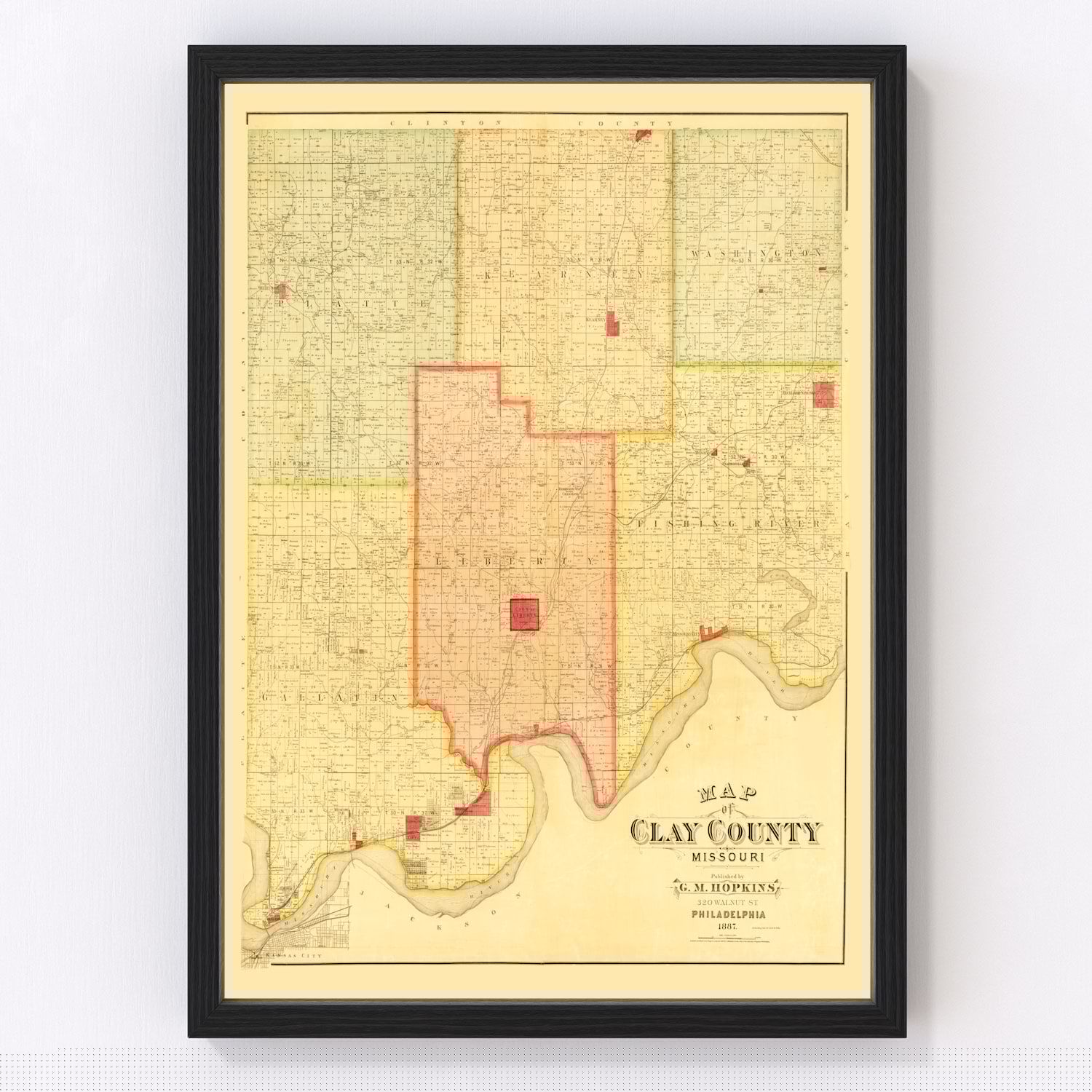 Vintage Map of Clay County, Missouri 1887