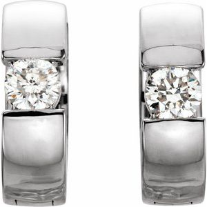 Platinum 1/4 CTW Natural Diamond 12 mm Hinged Huggie Hoop Earrings – image 2