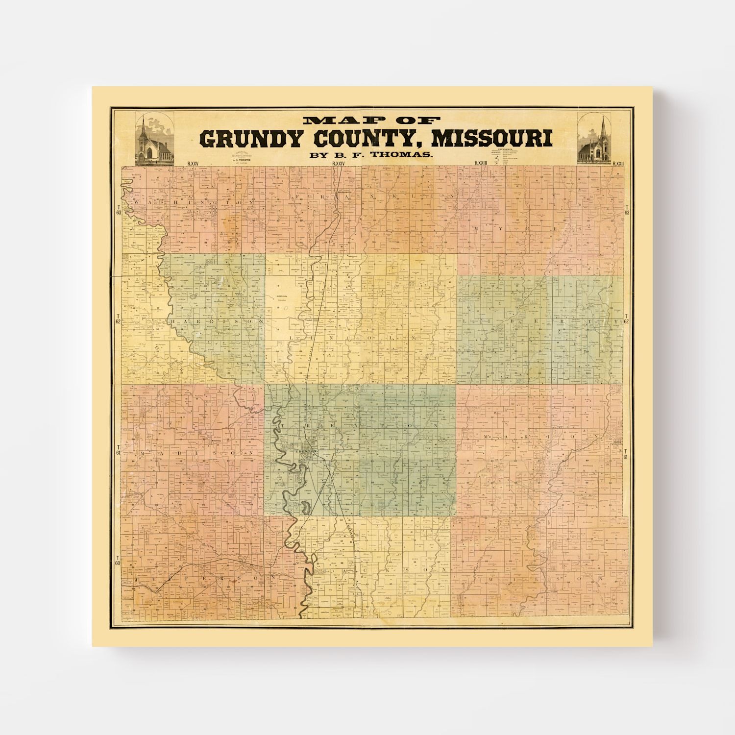 Vintage Map of Gundy County, Missouri 1890