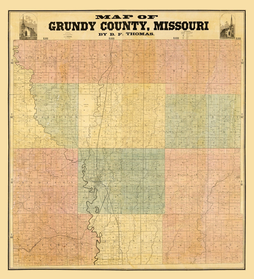 Vintage Map of Gundy County, Missouri 1890