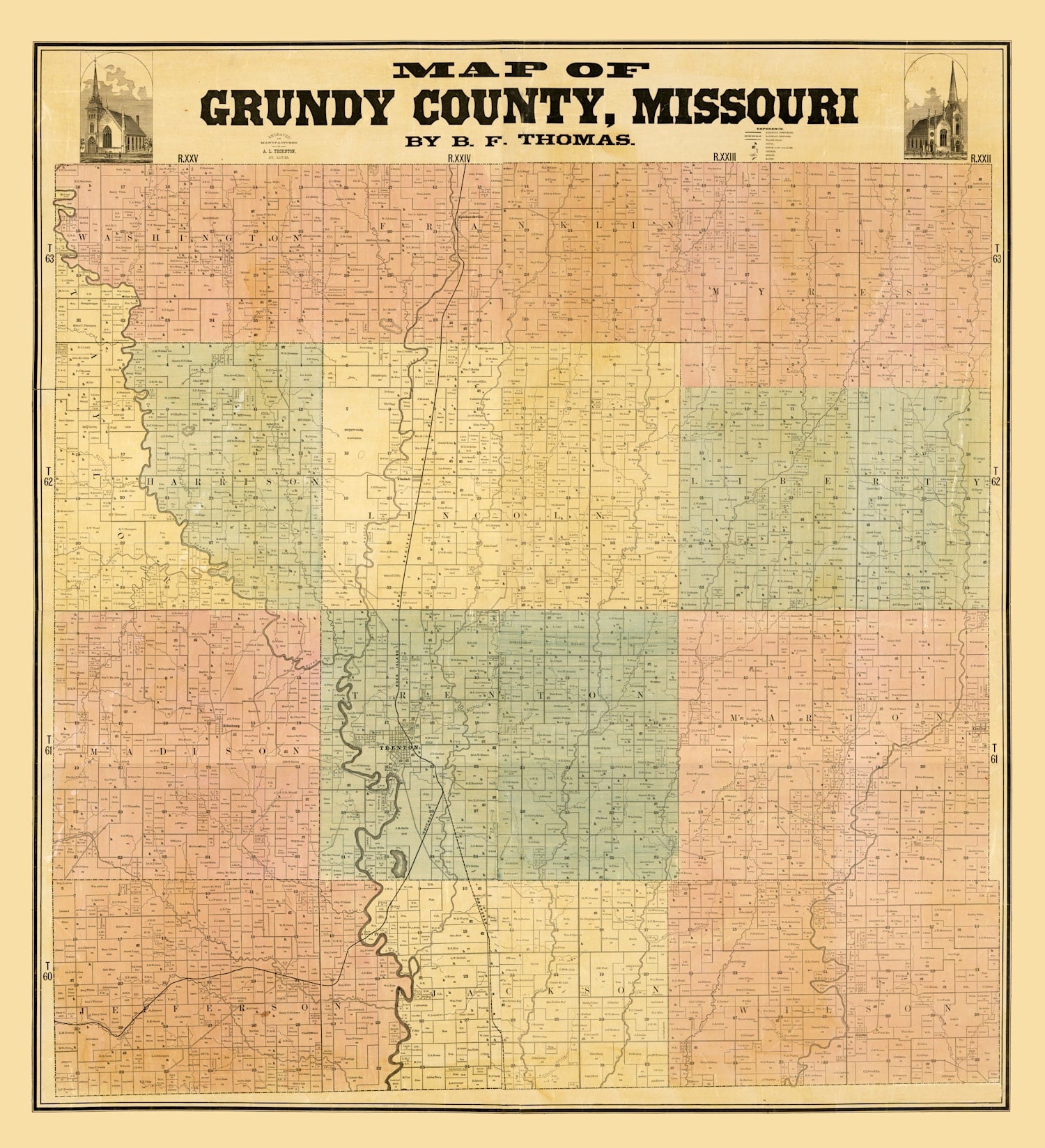 Vintage Map of Gundy County, Missouri 1890