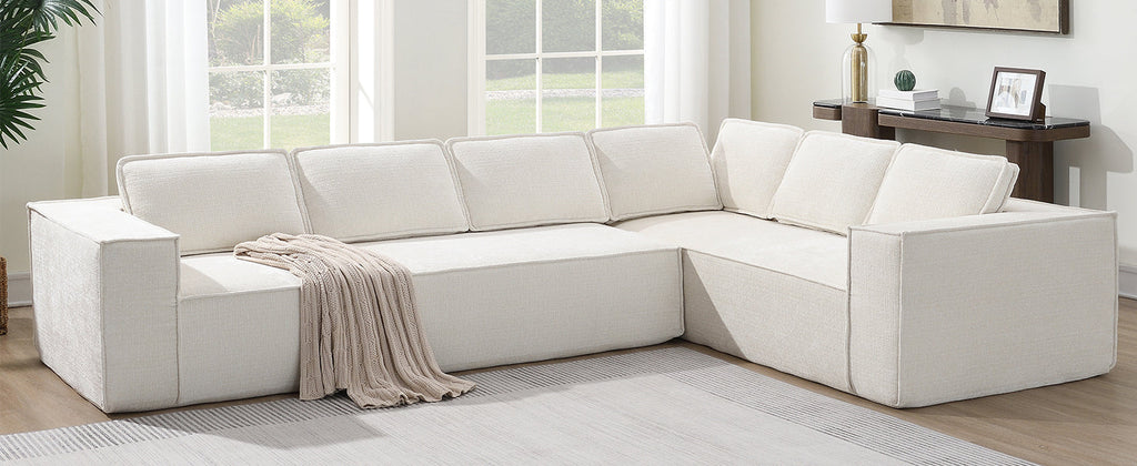 [VIDEO+New]129.5' Minimalist Style Modular Sectional Sofa,6 Seat Wrinkle-resistant Chenille Couch Set,2 PC Free Combination,Modern L-Shaped Cloud Sofa Set for Living Room,No Assembly Require,3 Colors