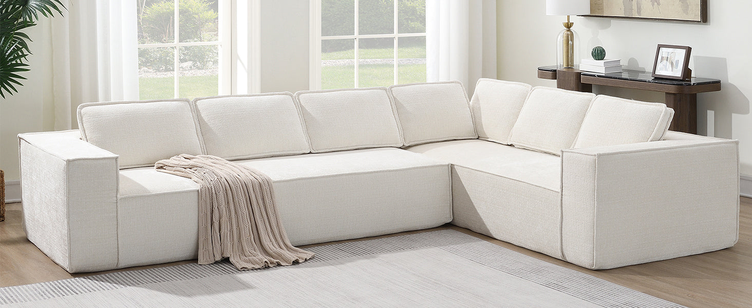 [VIDEO+New]129.5' Minimalist Style Modular Sectional Sofa,6 Seat Wrinkle-resistant Chenille Couch Set,2 PC Free Combination,Modern L-Shaped Cloud Sofa Set for Living Room,No Assembly Require,3 Colors