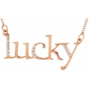 14K Rose Gold .06 CTW Natural Diamond "Lucky" Phrase 16 1/2" Necklace