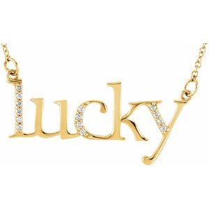 14K Yellow Gold .06 CTW Natural Diamond "Lucky" Phrase 16 1/2" Necklace