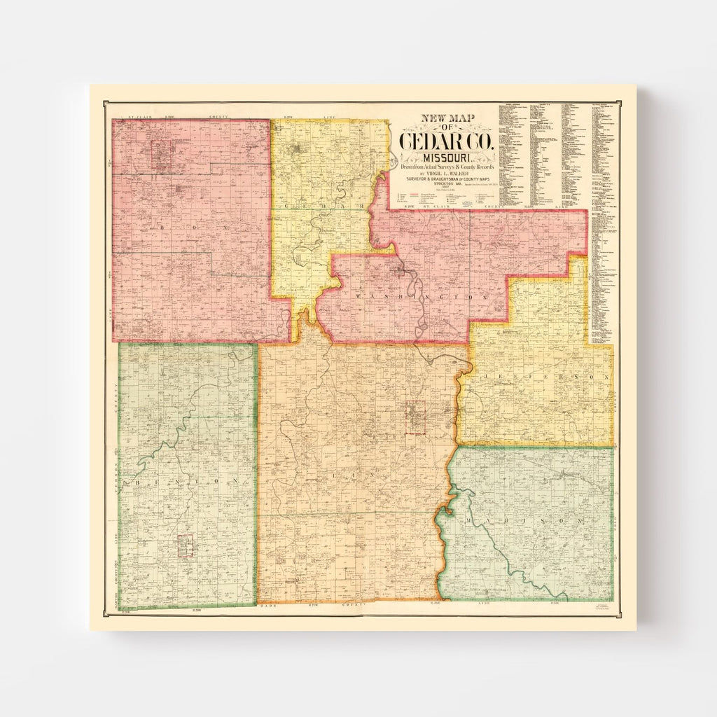 Vintage Map of Cedar County, Missouri 1897