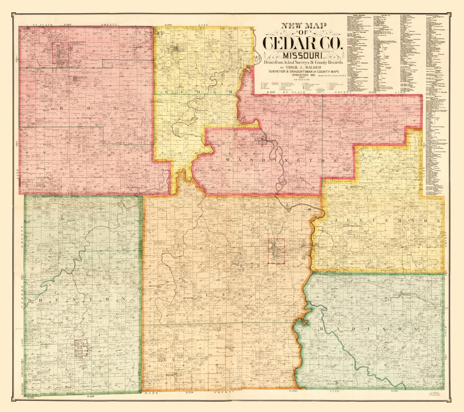 Vintage Map of Cedar County, Missouri 1897
