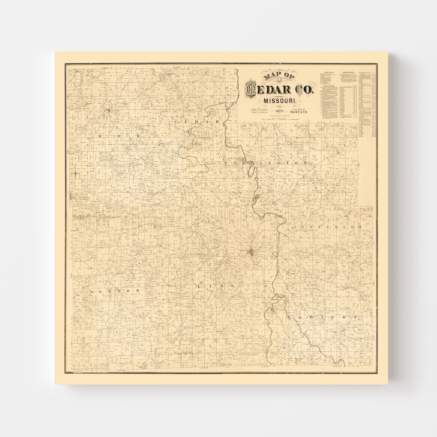 Vintage Map of Cedar County, Missouri 1879